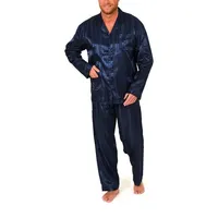 Normann Satin Pyjama lang, durchgeknöpft, Schattenstreifen, 251 101 94