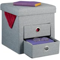 Relaxdays Sitzhocker mit Stauraum, 2 Schubladen, Griffe, modern, faltbar,