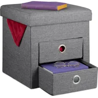 Relaxdays Sitzhocker mit Stauraum, 2 Schubladen, Griffe, faltbar, gepolstert,