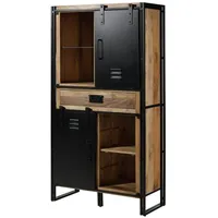 Massivmoebel24 Wohnzimmerschrank Mango 105x45x195 natur klar lackiert Metall schwarz