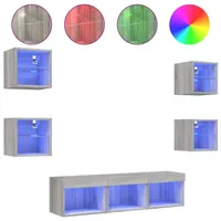 VidaXL 7-tlg. Wohnwand mit LED-Beleuchtung Grau Sonoma Holzwerkstoff