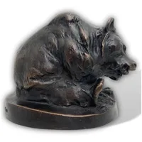 Aubaho Bronzeskulptur fressender Bär nach Georg August Gaul Replik
