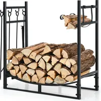 Goplus Kaminholzregal, Brennholzregal aus Metall mit Schürhaken, Zange, Besen,