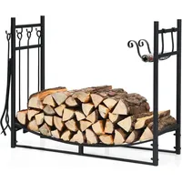 Goplus Kaminholzregal, Brennholzregal aus Metall mit Schürhaken, Zange, Besen,