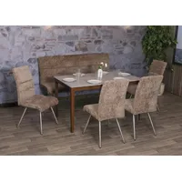 Mendler Sitzbank HWC-G55, Esszimmerbank Bank, Edelstahl gebürstet Stoff/Textil Chenille
