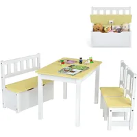 Costway 4 TLG. Kindersitzgruppe mit Stauraum, Kindertisch mit 2