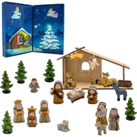 Spetebo Holz Weihnachts Krippenstall mit Kunststeinfiguren - 26 x