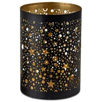 Formano Windlicht Rund Schwarz-Gold 10x14cm - Metall Kerzenhalter -