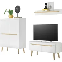 Furn.design Wohnwand "Isgard" in weiß matt und Scandi Eiche