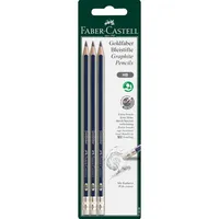 Faber-Castell 116896 Bleistift HB blau/gold, 3er-Pack, Radierer