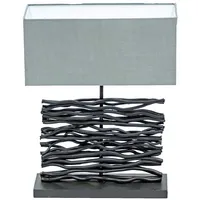 GLOBO Tischleuchte Tischlampe Beistelllampe Holzlampe Wohnzimmerlampe, Holz schwarz Stoff