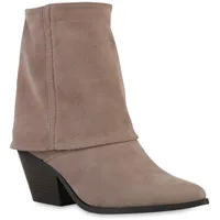 VAN HILL Damen Cowboy Boots in Taupe Velours