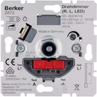 Berker 2873 Dimmer Dreh/Druckkn 20-500W LED, 20 W, 230