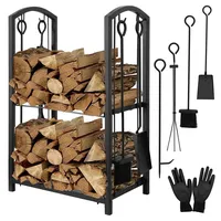 Melko Kaminholzregal 6-teiliges Set Kaminbesteck und Kaminhandschuhe Feuerholzablage mit