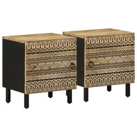 VidaXL Nachttische 2 Stk. Schwarz 40x33,5x46 cm Raues Mangoholz