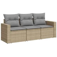 VidaXL 3-tlg. Garten-Sofagarnitur mit Kissen Beige Poly Rattan
