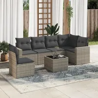 VidaXL 7-tlg. Garten-Sofagarnitur mit Kissen Grau Poly Rattan