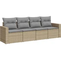 VidaXL 4-tlg. Garten-Sofagarnitur mit Kissen Beige Poly Rattan