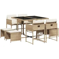 VidaXL 9-tlg. Garten-Essgruppe mit Kissen Beige Poly Rattan -