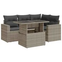 VidaXL 5-tlg. Garten-Sofagarnitur mit Kissen Hellgrau Poly Rattan