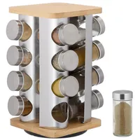 Relaxdays Drehbares Gewürzkarussell mit 16 Gläsern Hellbraun,Silber