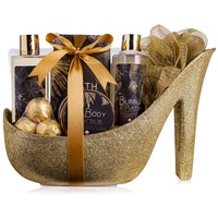 Accentra Luxury Badeset Geschenkset in wunderschönem goldenem Glitzer Pumps,