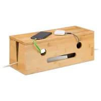 Relaxdays Kabelbox für 2 Steckdosenleisten, Bambus, HxBxT: 15,5 x