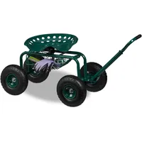 Relaxdays Fahrbarer Gartensitz höhenverstellbar mit Stauraum grün