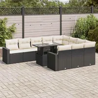 VidaXL 11-tlg. Garten-Sofagarnitur mit Kissen Schwarz Poly Rattan