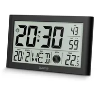 Hama Digitale Wanduhr Martinique, Funkuhr mit Thermometer/Hygrometer, Schwarz
