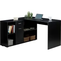 CARO-Möbel Eckschreibtisch Diego mit Sideboard schwarz - 4 Ablagen,