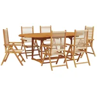 VidaXL 7-tlg. Garten-Essgruppe Polypropylen und Massivholz Beige