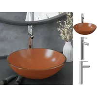 VidaXL Badezimmer Waschbecken mit Wasserhahn und Ablaufgarnitur Braun Vidaxl