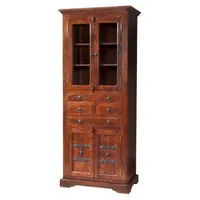 MASSIVMOEBEL24.DE Oxford Vitrine Akazie 80x50x195, Farbe:Dunkelbraun lackiert, Größe:80x50x195 cm