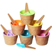 TRIXES 6-teiliges Eisschalen-Set – Buntes Waffel-Design mit passenden Löffeln