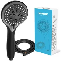 VEHHE Duschbrause mit 5 Strahlarten Schwarz, Handbrause Wassersparend mit