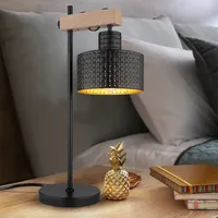 GLOBO Tischlampe Leuchte Nachttischlampe Holzoptik schwarz gold Wohnzimmerleuchte 31cm