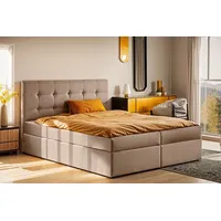 Kaiser Möbel Boxbett, Weiß, Holz, H3, 180x200 cm Kaltesbeige