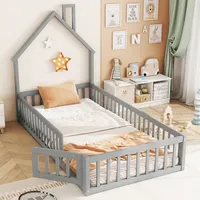 SOFTWEARY Hausbett mit Lattenrost und Rausfallschutz, 90x200 cm, Kinderbett,