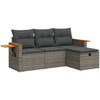 VidaXL 4-tlg. Garten-Sofagarnitur mit Kissen Grau Poly Rattan