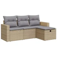 VidaXL 4-tlg. Garten-Sofagarnitur mit Kissen Beige Poly Rattan