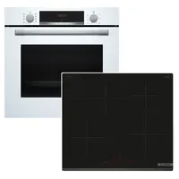 Bosch Backofen-Set weiß EcoClean HYDROLYSE + Induktionskochfeld PowerBooster autark