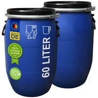 Plasteo | 2 Stück: 60 L Weithalsfass mit Spannverschluss