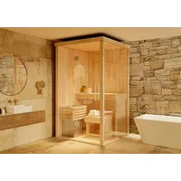 FinnTherm Sauna-Komplettset Mini-Innensauna Innensauna 1 Sitzbänke aus Holz, Saunakabine,