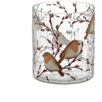 MARELIDA Teelichthalter ROTKEHLCHEN Windlicht Bruchglasoptik H: 13cm D: 11,5cm
