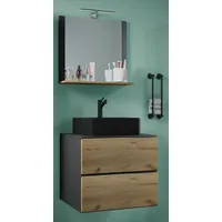 VCM 3-tlg. Waschplatz Waschtisch schwarzes Waschbecken Unterschrank Breite 60