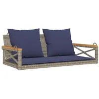 VidaXL Hängebank mit Kissen Grau 109x62x40 cm Poly Rattan