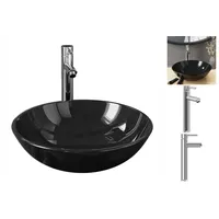 VidaXL Waschbecken mit Wasserhahn Ablaufgarnitur Schwarz