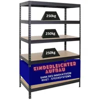 Proregal Schwerlastregal Rivet HxBxT 180x120x60cm Fachlast 250kg, Innovatives Stecksystem,