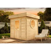 FinnTherm Comfort Set Saunahaus Cubus Gartensauna 3 Sitzbänke aus
